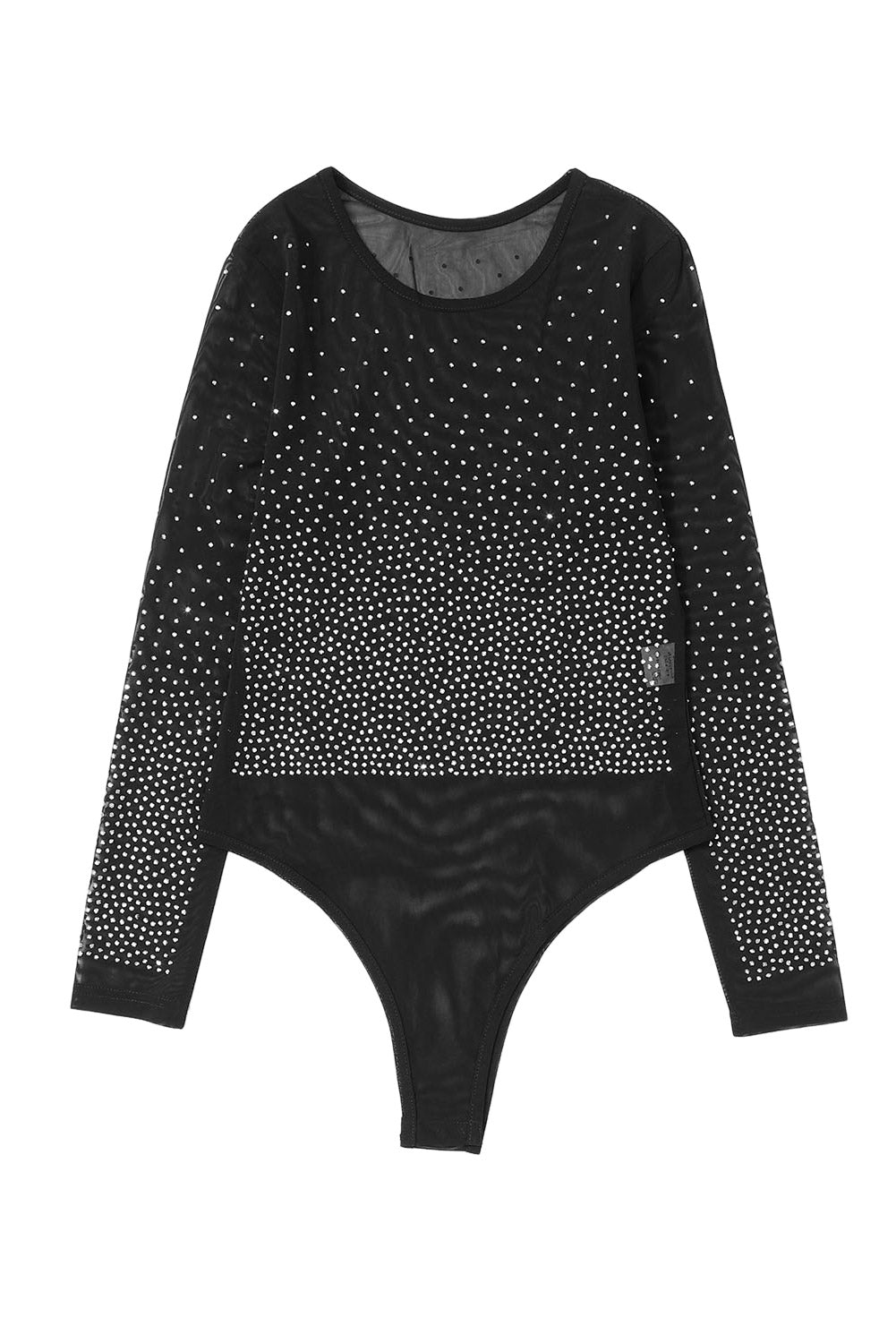 Black Rhinestone Embellished Mesh Long Sleeve Bodysuit LC6421555-2