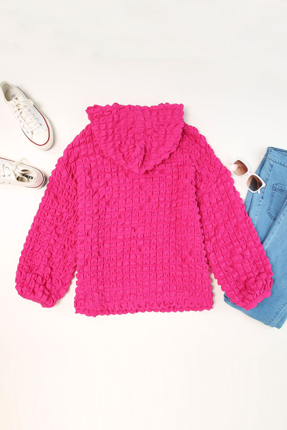 Rose Bubble Textured Waffle Hoodie LC25314822-6