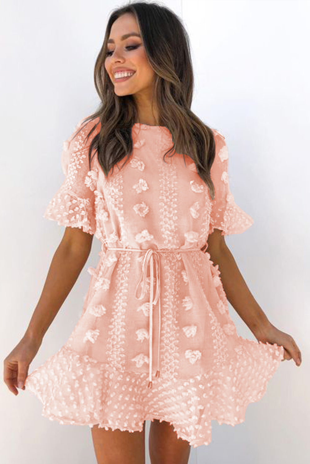 Crew Neck Swiss Dot Dress