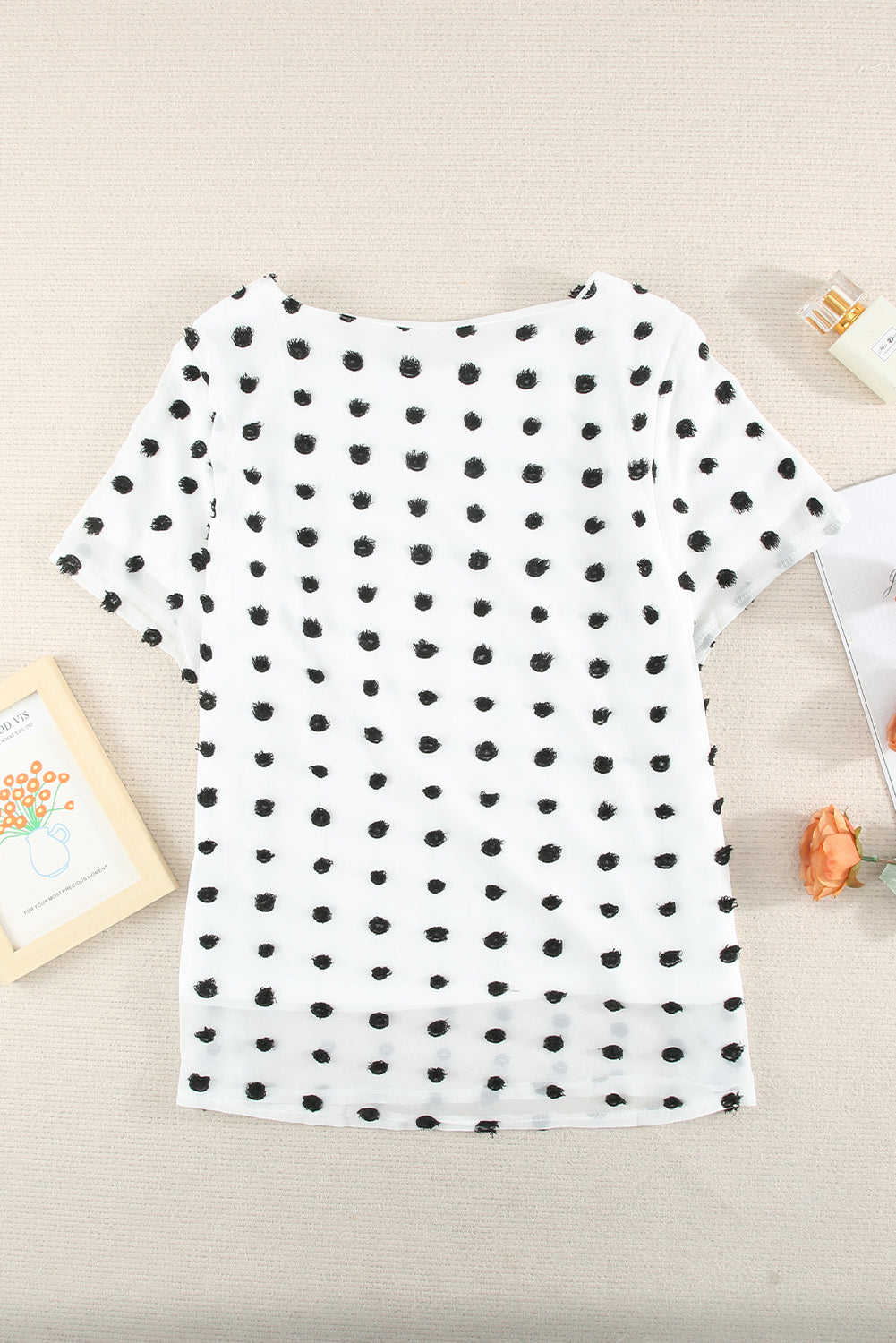 White Swiss Dot Texture Short Sleeve Top LC2517104-1