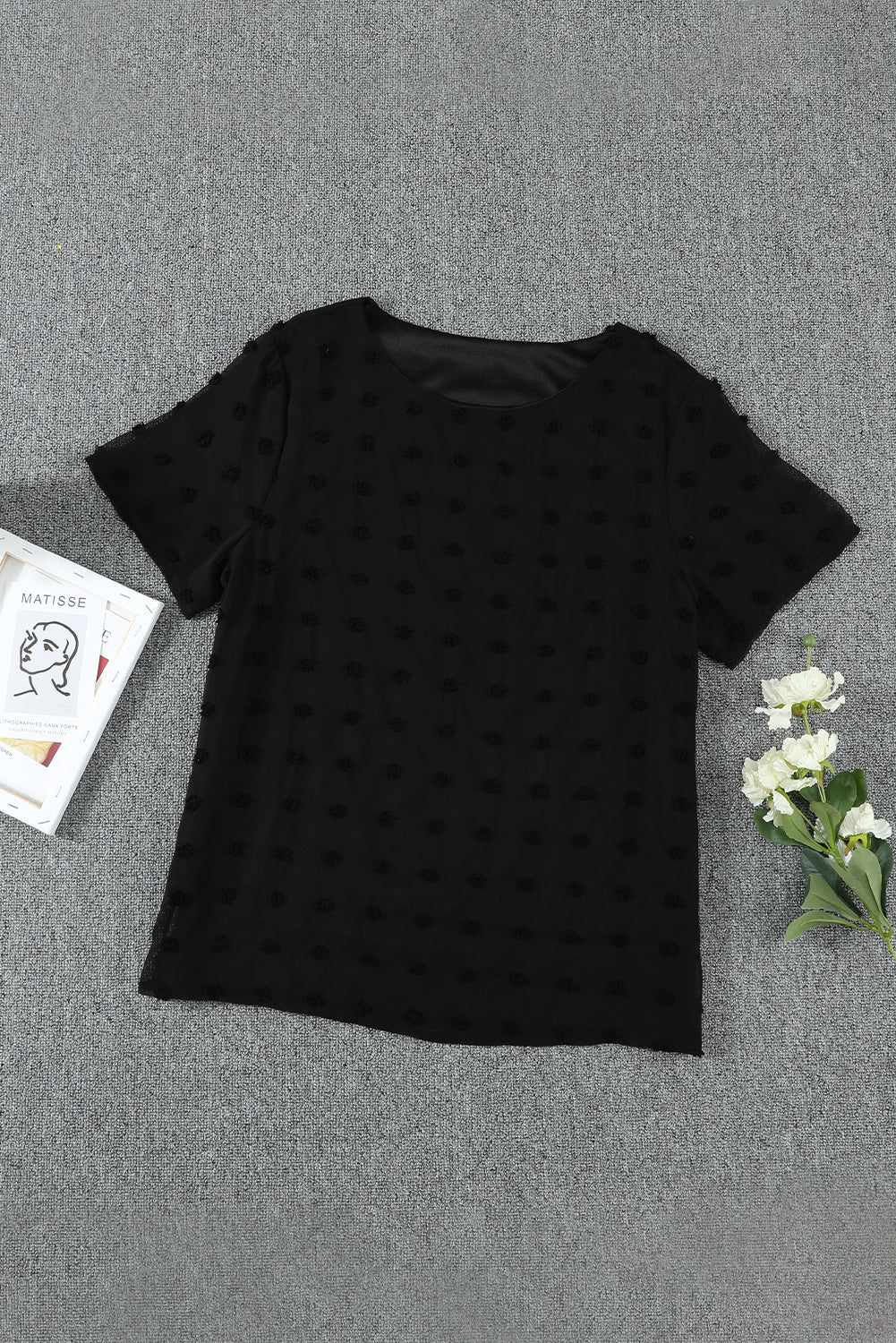 White Swiss Dot Texture Short Sleeve Top LC2517104-1