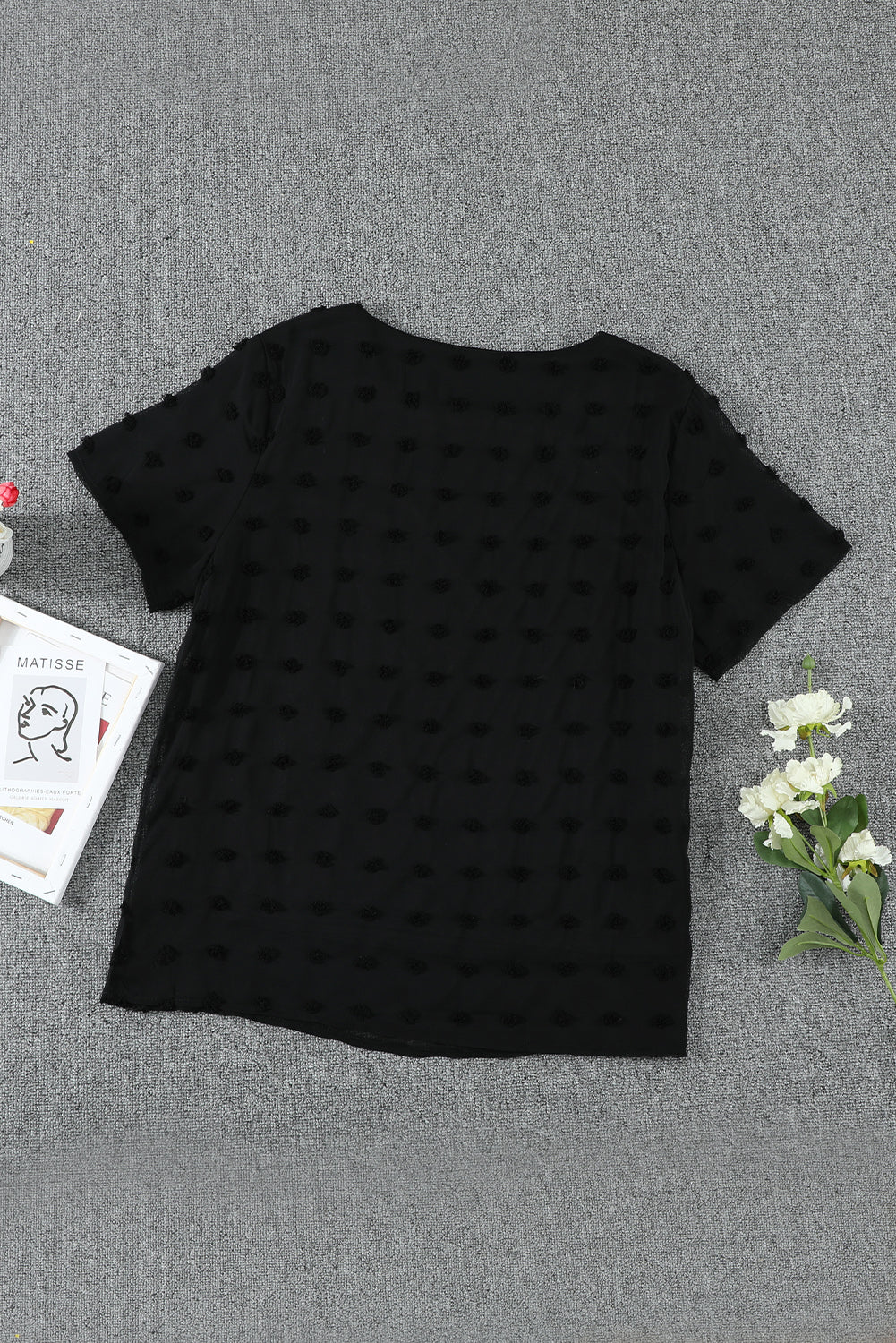 White Swiss Dot Texture Short Sleeve Top LC2517104-1