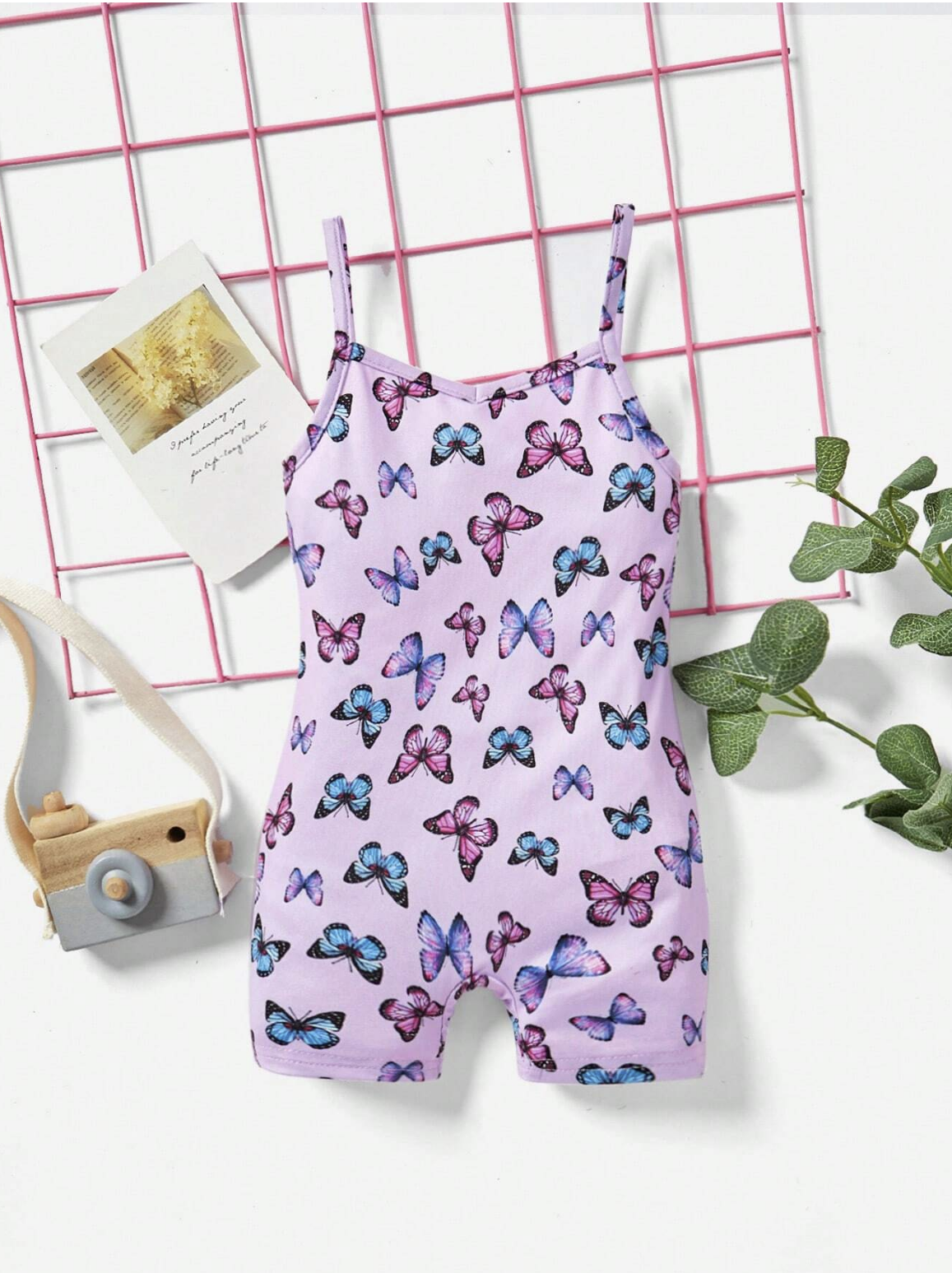 Butterfly Patterned Baby Girl Short Romper