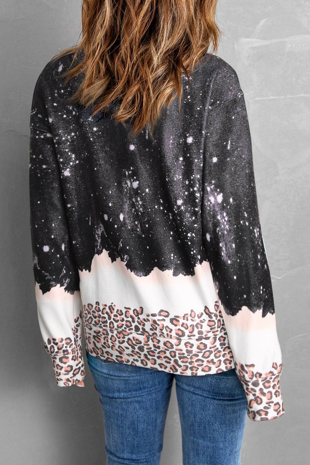 Black NASHVILLE Music City Guitar Leopard Color Block Sweatshirt LC25313711-2