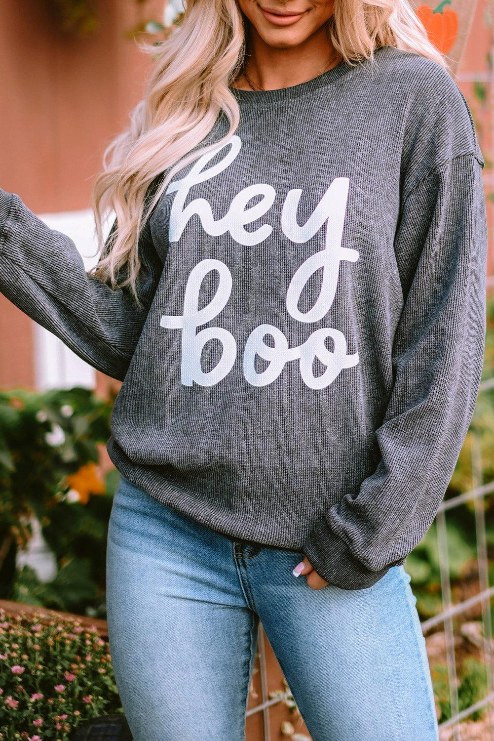 Gray hey boo Graphic Corded Halloween Sweatshirt LC25315576-11