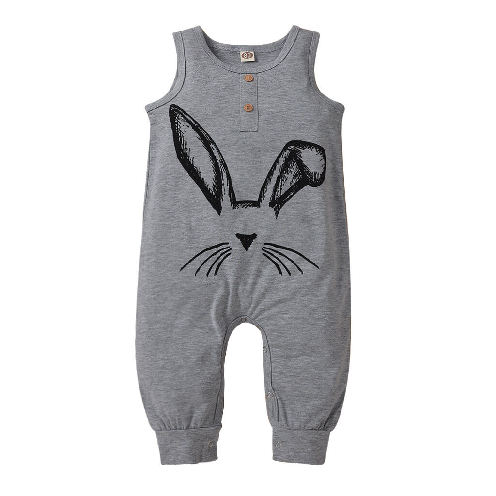 Easter Gray Bunny Print Sleeveless Romper