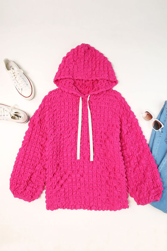 Rose Bubble Textured Waffle Hoodie LC25314822-6