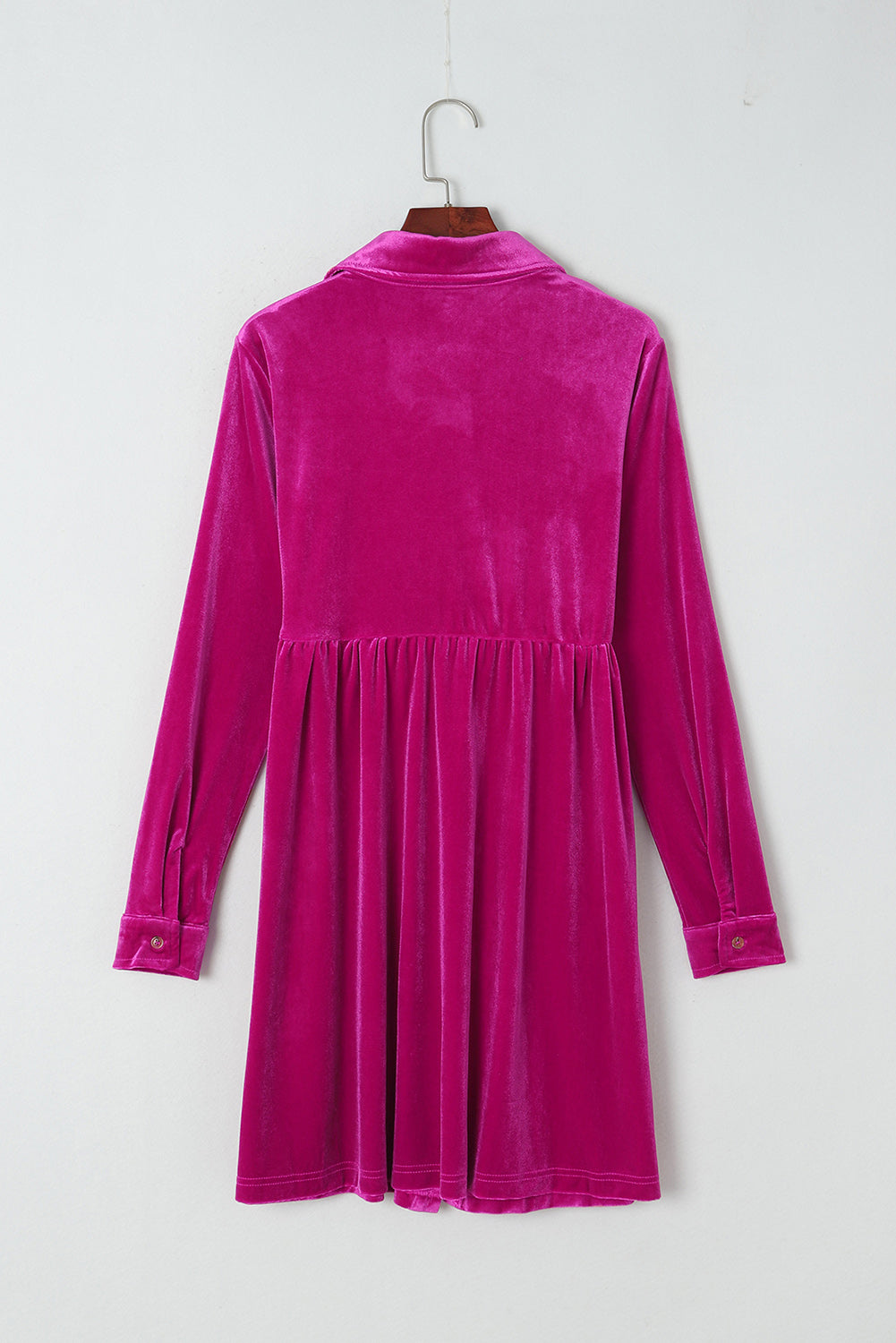 Rose Long Sleeve Ruffle Velvet Button Up Dress LC6117352-6