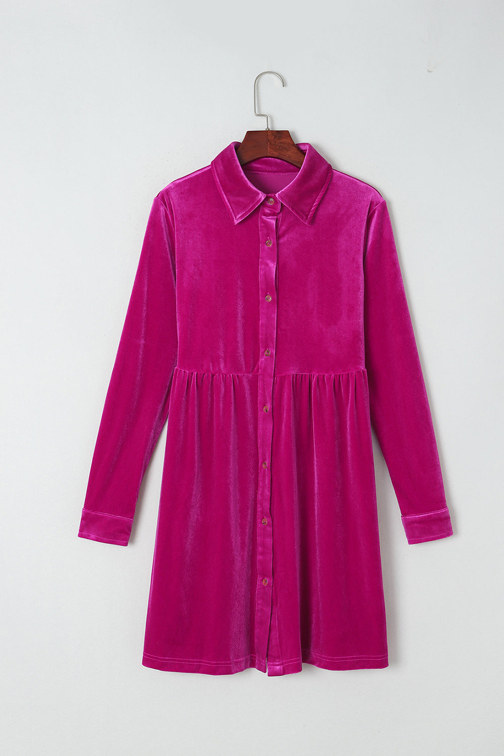 Rose Long Sleeve Ruffle Velvet Button Up Dress LC6117352-6