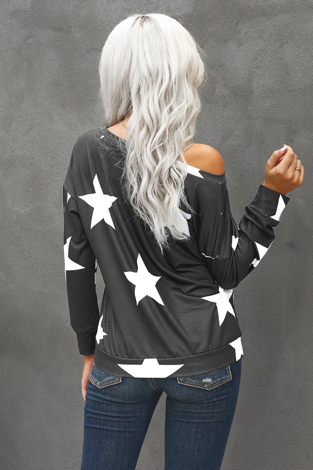 Fashion Five-pointed Star Print Round Neck Gray Sweatshirt LC2531260-11