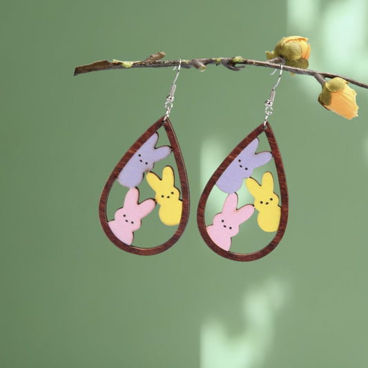 Wooden Easter Bunny Earrings