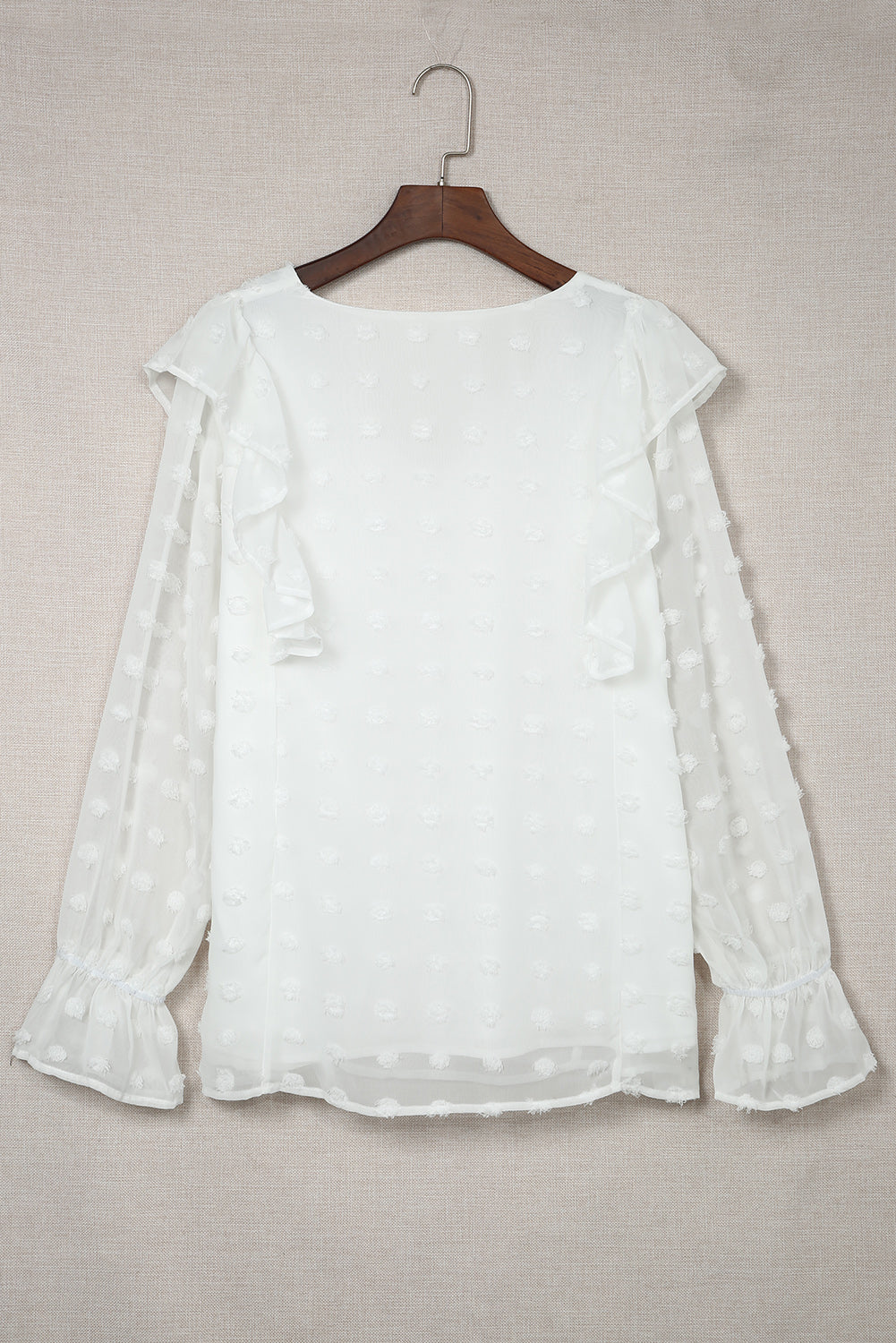 White Plus Size Ruffled Swiss Dot Blouse PL251230-1