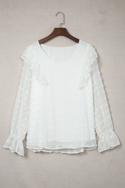 White Plus Size Ruffled Swiss Dot Blouse PL251230-1