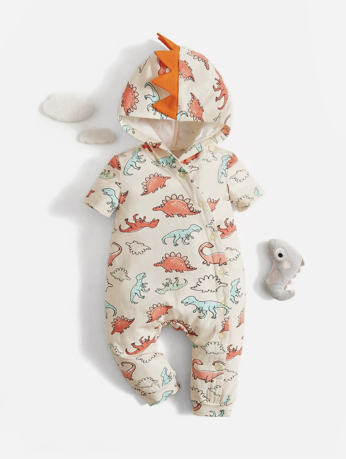 Baby Boy Dinosaur Print Hooded Jumpsuit