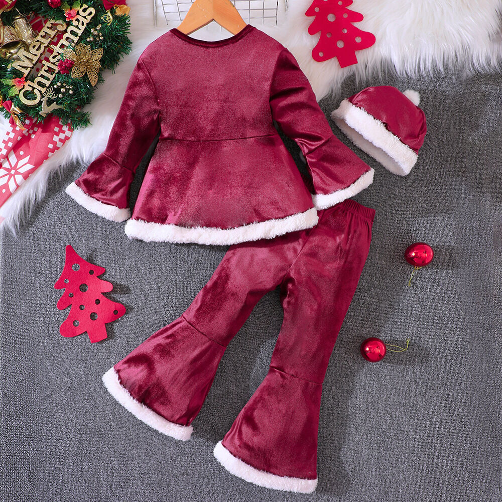 Toddler Girls Christmas Velvet Flared Pants Set