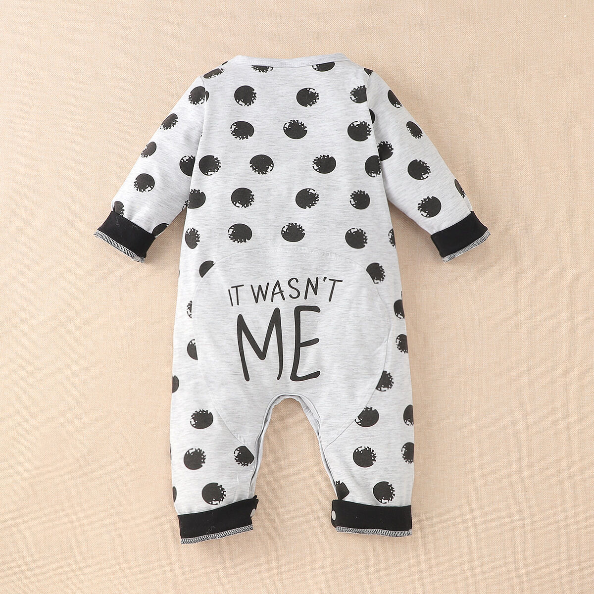 Newborn-18 Months Baby Jumpsuit Pullover Dots Letters Print Long Sleeve KJV440036