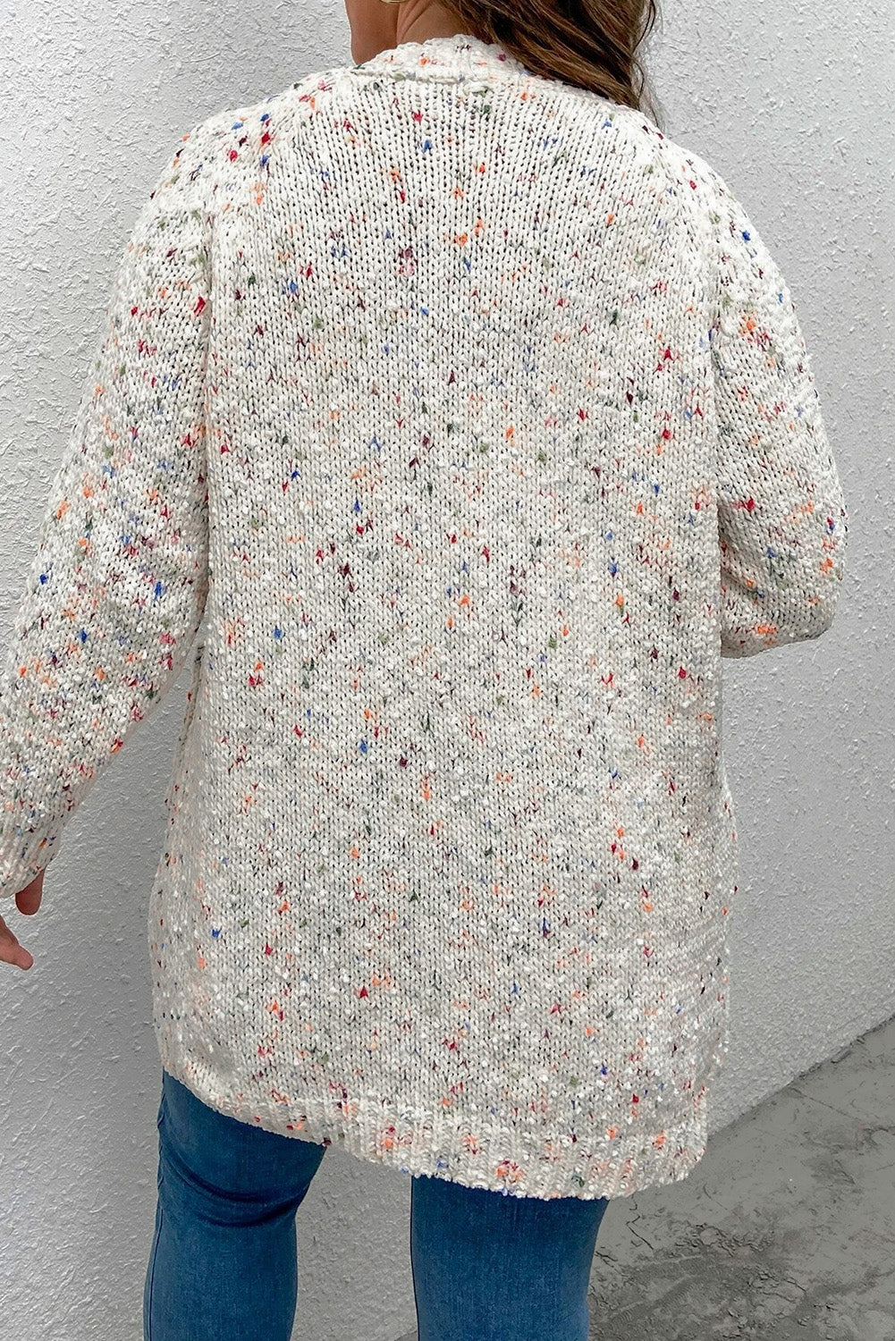 White Rainbow Popcorn Speckles Open Front Cardigan LC25312013-1