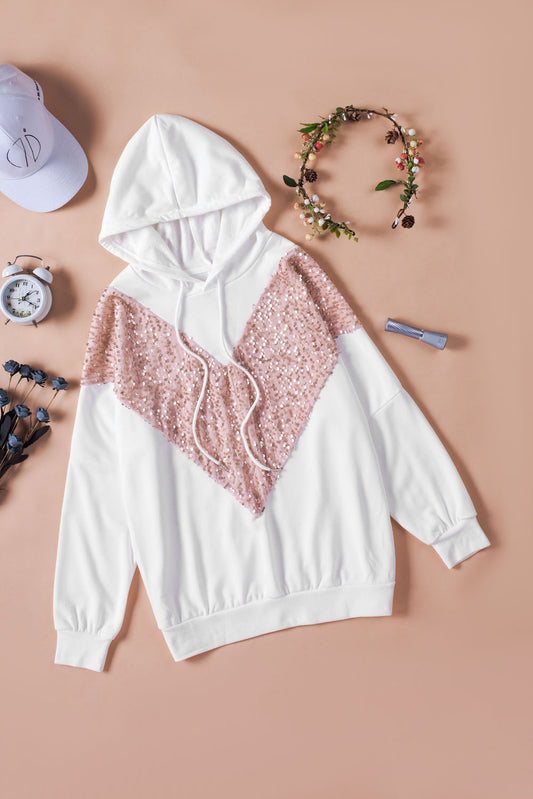 White Chevron Sequin Pullover Hoodie LC2538506-1