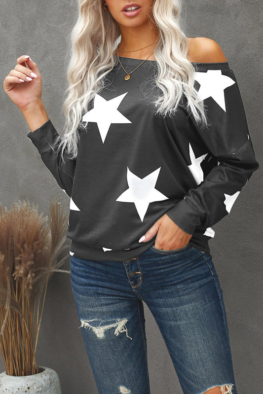 Fashion Five-pointed Star Print Round Neck Gray Sweatshirt LC2531260-11