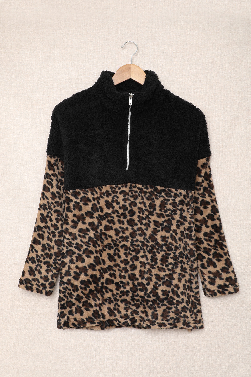 Leopard Block Splicing Zip Pullover Sweatshirt LC2538717-20