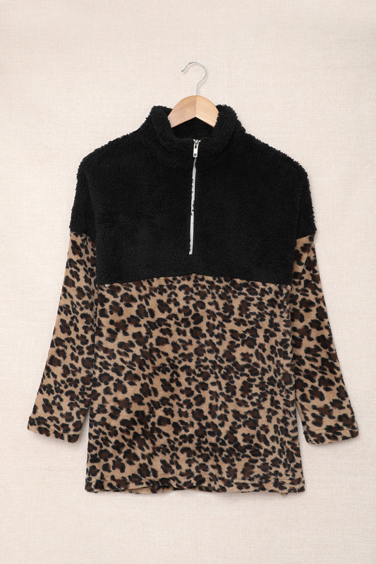 Leopard Block Splicing Zip Pullover Sweatshirt LC2538717-20